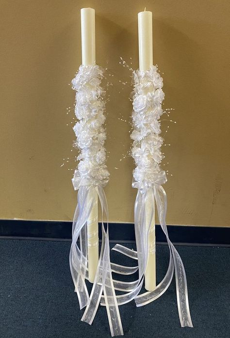 FavorOnline Greek Candles Religious Wedding Lambathes or Lambades Candles Set of 2 (Lambatha/Lambada) Greek Candles, Wedding Flowers Candles, Candle Workshop, Candle Dipping, 2 Candles, Church Candles, Pure Beeswax Candles, Wedding Unity Candles, Baptism Candle