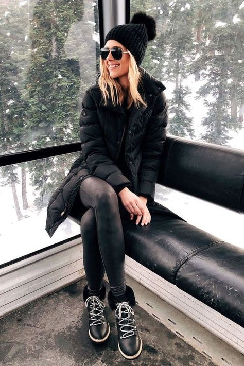 Vail Style...What to Wear and Where to Shop, leather leggings and coated jeans, women's ski lodge outfit | Divine Style Vail Colorado Winter Outfits, Vail Style, Colorado Winter Outfits, How To Wear Faux Leather Leggings, Winter Outfits Dinner, Ski Lodge Outfit, Vail Colorado Winter, Dinner Outfits Winter, Collarless Leather Jacket