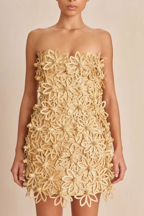 CULT GAIA OAKLEY DRESS IN NATURAL Fall Cocktail Dress, Raffia Flowers, Structured Mini Dress, Floral Crochet Dress, Midi Outfits, Cult Gaia, Gala Dresses, Red Carpet Looks, Flared Skirt