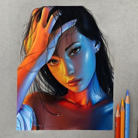 Ssjg Goku, Art Charcoals, Drawing Superheroes, Prismacolor Art, Cool Pencil Drawings, Meaningful Drawings, Anatomy Poses, Writing Art, Colorful Portrait