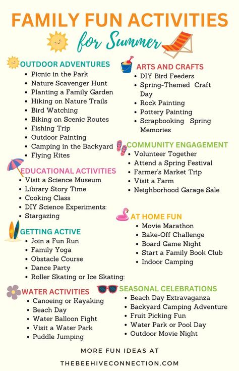 summer family activity ideas Family Summer Activities Ideas, Fun Activities For Families, Fun At Home Summer Ideas, Cheap Summer Ideas For Kids, September Family Activities, Summer Ideas With Kids, Summer At Home Activities, Family Ideas Activities, Summer Ideas Kids