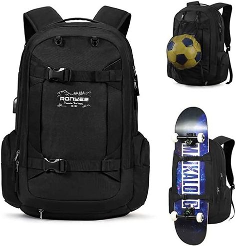 Adjustable Board Straps to carry vertical board/skateboard or any suitable equipment; hidden net to contain the basketball, baseball, football, soccer ball, volleyball and helmet. Skateboard Bag, Skate Backpack, Backpack Collection, Best Longboard, Skateboard Backpack, 30l Backpack, Water Resistant Backpack, Basketball Net, Rugby Ball