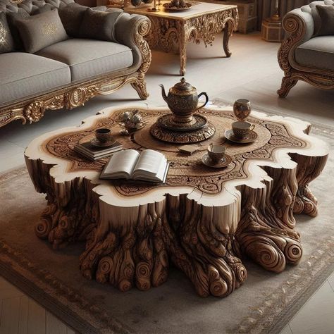 Transform Your Living Space with a Tree Trunk Coffee Table Floor Table Ideas, Tree Trunk Coffee Table, Tree Coffee Table, Tree Trunk Table, Solar Punk, Trunk Coffee Table, Live Edge Design, Coffee Table Accessories, Coffee Table Trunk