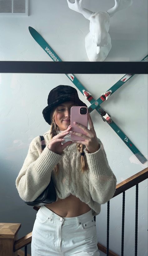 ski , ski resort ski outfit outfit inspo bucket hat fuzzy bucket hat sweater outfits skiing outfit Fluffy Bucket Hat Outfit, Fuzzy Bucket Hat Outfit, Bucket Hat Fuzzy, Bucket Hat Outfit, Fuzzy Bucket Hat, Fluffy Bucket Hat, Hat Outfit, Ski Outfit, Skiing Outfit