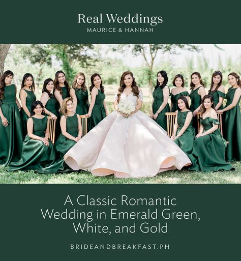 Emerald Green, White, Gold Wedding | Philippines Wedding Blog Emerald Green Principal Sponsor, White Gold Emerald Wedding, Emerald Green Entourage, Emerald Green White Gold Wedding, Green And Gold Bridal Party, Emerald And Cream Wedding, Emerald Green White And Gold Wedding, Emareld Green Wedding, Emerald Green Rose Gold Wedding