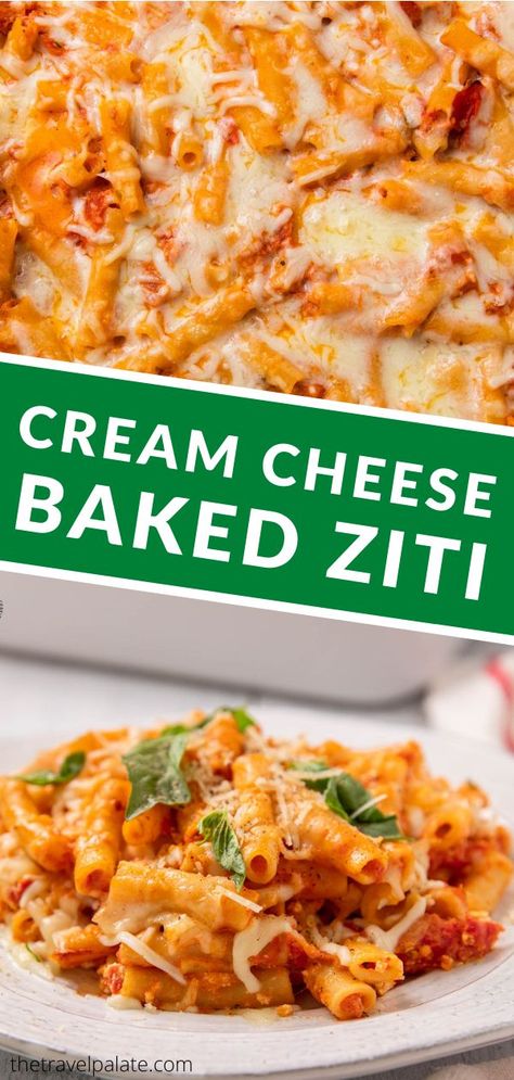 Ziti Recipes With Cream Cheese, Creamy Ziti Pasta, Easy Bake Pasta Recipes, Creamy Baked Ziti With Cream Cheese, Baked Ziti No Ricotta Cheese, Easy Pasta Recipes No Meat, Easy Pasta Ideas For Dinner, Cheese Ziti Recipes, Week Night Dinner Ideas Easy