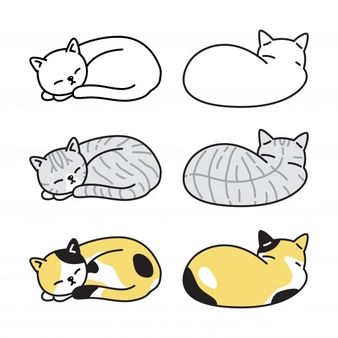 Cat Laying Illustration, Cat Sleeping Drawing Simple, Sleeping Cat Painting, Tabby Cat Doodle, Sleep Cat Drawing, Sleepy Cat Illustration, How To Draw A Cartoon Cat, Cat Curled Up, Sleeping Cat Doodle