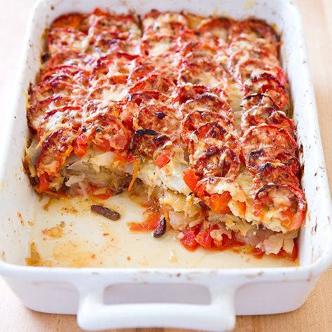 Potato-Tomato Gratin - Cook's Country Tomato Gratin, Holiday Dinner Recipes, Vegetarian Cookbook, America's Test Kitchen Recipes, Potato Gratin, Americas Test Kitchen, Holiday Dinner, Grilled Meat, Fresh Tomatoes