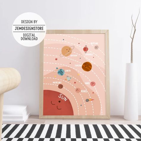 Solar System Painting, Boy Kids Room, Solar System Poster, Poster Space, Space Themed Room, Space Girl, Space Room, Girl’s Room, Girl Bedroom Designs