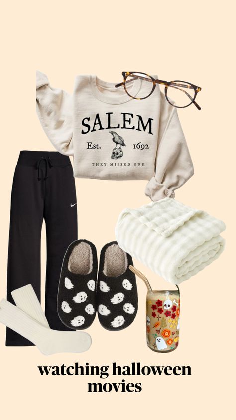 outfit for spooky movie night #halloween #outfit #cozyoutfit Movie Night Halloween, Movie Night Outfit, Spooky Movie Night, Halloween Movie Night, Outfit Nike, Spooky Movies, Cozy Fall Outfits, Halloween Movie, Nike Sweatpants