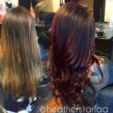 Dark Brown Hair With Red Extensions, Dark Brown Hair With Red Lowlights, Red Violet Balayage, Dark Brown Hair With Red, Violet Balayage, Brown Hair With Red, Pelo Color Borgoña, Ideas For Hair Color, Balayage Hair Morenas