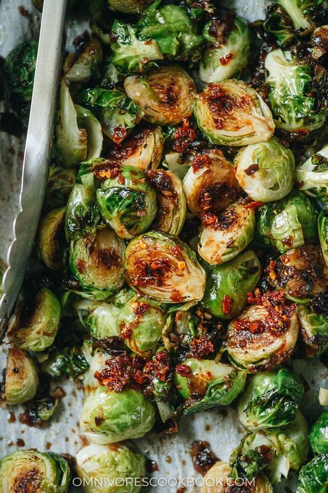 Sweet and Sour Brussels Sprouts with Plum Sauce - Omnivore's Cookbook Asian Veggies, Steamed Bao Buns, Crispy Brussel Sprouts, Sour Plum, Food Combinations, Asian Dinner Recipes, Plum Sauce, Authentic Chinese Recipes, Xmas Dinner