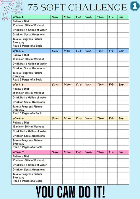 75 Soft Challenge: 75 Days to a Healthier You

Are you ready to take the challenge to a healthier you? This 75-day challenge is designed to help you make small, sustainable changes that will add up to big results. With daily tips and inspiration, you'll be on your way to a healthier, happier you in no time!

Download your free PDF today at Meals Planner, Journal Workout, 75 Soft Challenge, Yoga For Flat Belly, Soft Challenge, Beginners Fitness, Workout Drinks, Planner Workout, Fat Burning Yoga