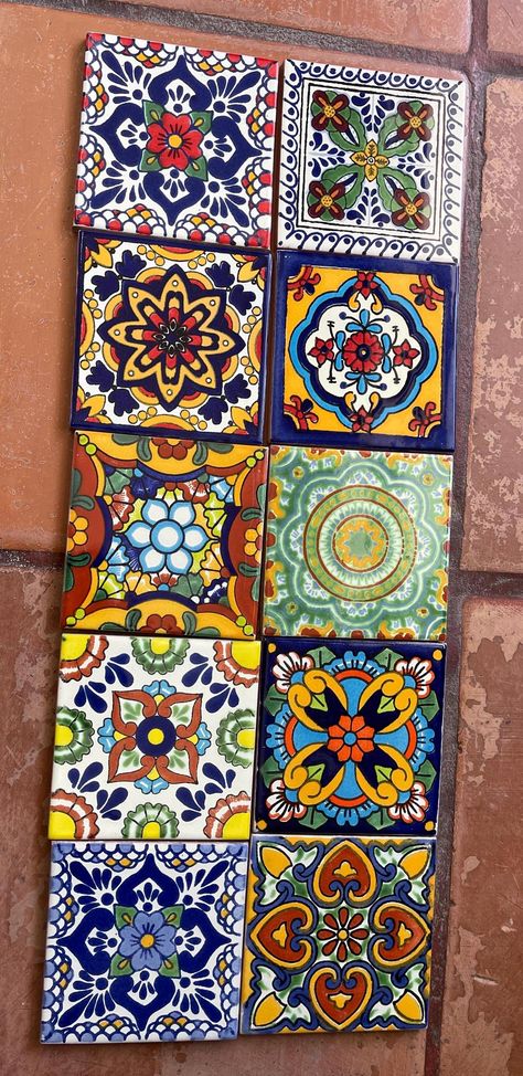 ✔ About 100 pieces of tiles ~ ~ ~ ~ ~ ~ ~ ~ ~ ~ ~ ~ ~ ~ ~ ~ ~ ~ ~ ~ ~ ~ ~ ~ ~ Add a special touch to any area or project with these unique beautiful Mexican tiles . * Size: 4x4 "inches - You will receive a box of 100  Mexican tiles handmade Talavera ( 4x4 inches) - You can have all of the same design or you can choose any of the tabs in this store for a box (100 tiles ) . These are all individually wrapped in bubble wrap in hand.  [For tiles of the same size] ----------------------------------------------- https://www.etsy.com/mx/shop/MexicanTiles?section_id=14212840&ref=shopsection_leftnav_2  [ I like things in Talavera ] ----------------------------------------------- https://www.etsy.com/mx/shop/MexicanTiles https://www.etsy.com/mx/shop/talaverapottery  SHIPPING ✈ ~ ~ ~ ~ ~ ~ ~ ~ ~ ~ ~ Mexican Farmhouse Decor, Mexican Tile Backsplash, Vintage Hand Painted Furniture, Mexican Furniture, Victorian Floor Tiles, Kitchen Table Makeover, Mexican Tiles, Tiles Handmade, Mexican Talavera Tile