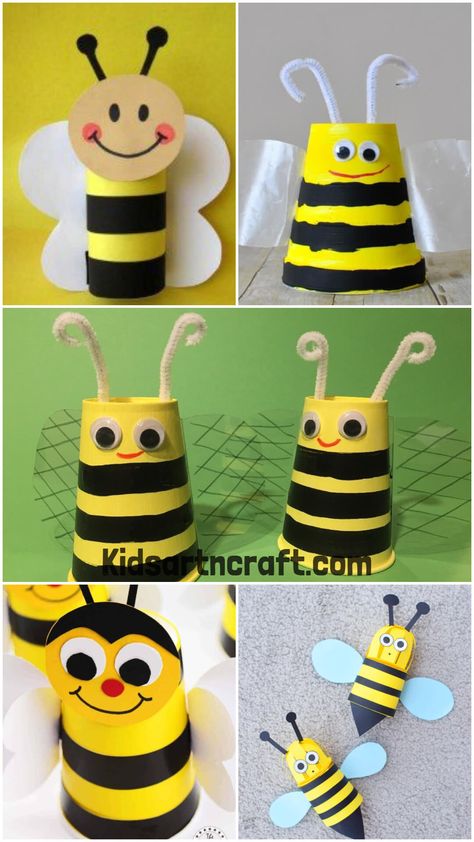 Paper Cup Bee Craft Projects For Kids Easy Bee Crafts For Kids, Insect Crafts Preschool, Paper Cup Crafts For Kids, Bug Activity, Plastic Cup Crafts, Bees Craft, Snowflake Making, Bee Decorations, Bumble Bee Craft