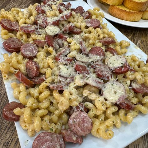 Smoked Sausage Alfredo Pasta - Cooking in the Midwest Smoked Sausage Alfredo Pasta, Smoked Sausage Alfredo, Alfredo With Sausage, Cooking In The Midwest, Sausage Alfredo Pasta, Sausage Alfredo, Smoked Sausage Recipes, Pantry Recipes, Easy Pasta Dinner