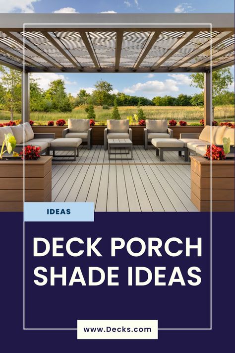 Transform your outdoor space into a cool, inviting retreat with innovative shade solutions! 🌿☀️ Whether it's a stylish pergola, a charming gazebo, or sleek sun sails, there are so many ways to enjoy your deck, porch, or patio even on the sunniest days. Discover 20 fantastic ideas that blend functionality with style to enhance your backyard oasis. Dive into the full article for practical tips and inspiration to make the most of your outdoor spaces. 🌞✨ Porch Shade Ideas, Porch Shades, Deck Stair Railing, Deck Maintenance, Deck Shade, Sun Sails, Simple Deck, Shade Ideas, Deck Privacy