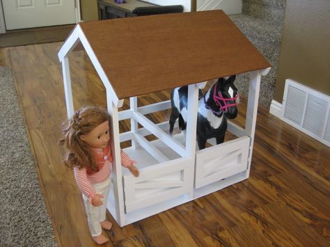 american girl horse stables - Google Search Ag Doll House, American Girl Doll House, American Girl Diy, Girl Horse, American Girl Doll Furniture, Horse Stable, American Girl Doll Crafts, American Girl Doll Accessories, American Girl Crafts