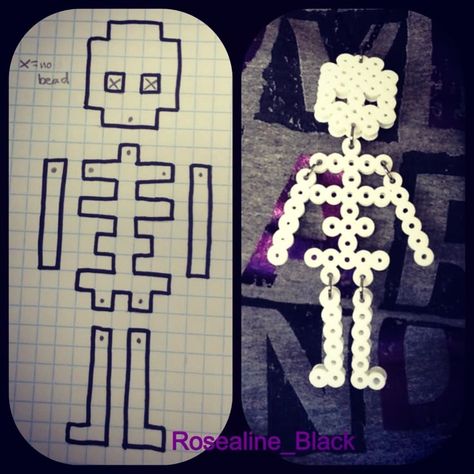 What To Make When Bored Diy Things To Do, Perler Beads Skeleton, Hama Beads Necklace, Skeleton Perler Bead Patterns, Skeleton Pixel Art, Perleplader Ideas, Melt Beads Patterns, Hamma Beads Ideas, Easy Perler Bead Patterns