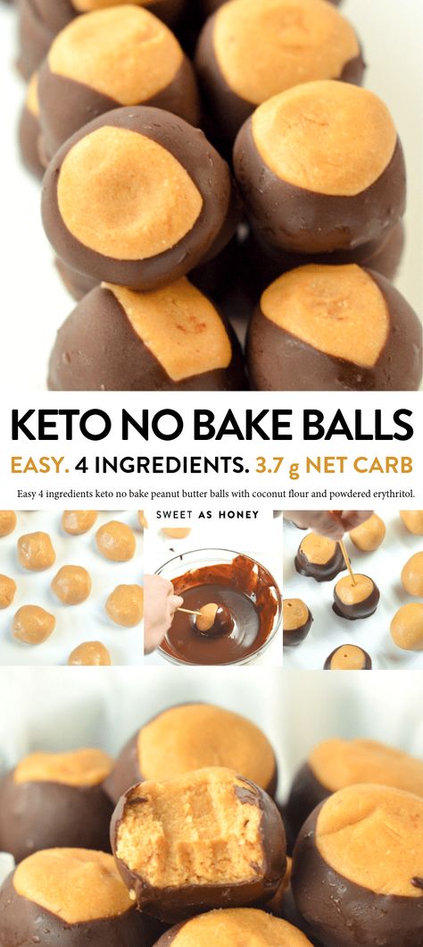 KETO NO BAKE PEANUT BUTTER BALLS 4 Ingredients buckeyes balls with 3.7 g net carbs. #nobakepeanutbutterballs #nobakepeanutbutterballsketo #nobakepeanutbutterballseasy #nobakepeanutbutterballseasy #nobakepeanutbutterballs4ingredients #nobakepeanutbutterballsprotein #nobakepeanutbutterballsrecipe #buckeyesballs #buckeyesballspeanutbutter #buckeyesballsketo #ketodesserts #ketofatbomb #ketosnacks #ketoforbeginners No Bake Peanut Butter Balls, Peanut Butter Balls Easy, Keto No Bake, Peanut Butter Balls Recipe, No Bake Peanut Butter, Postre Keto, Butter Balls, Keto Sweets, Bake Recipes