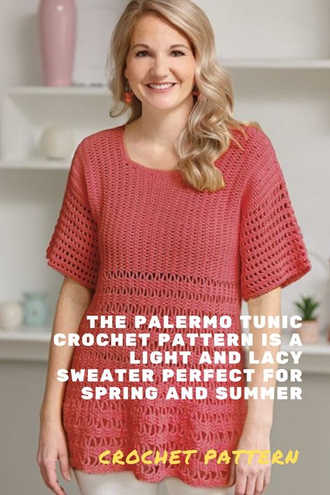 Spring Crochet Sweater For Layering, Fitted Summer Sweater With Crochet Lace, Summer Knit Sweater With Crochet Lace, Crochet Patterns Sweater, Fitted Crochet Lace Summer Sweater, Spring Crochet Lace Long Sleeve Sweater, Summer Crochet Patterns, Crochet Tunic Pattern, Summer Tunics