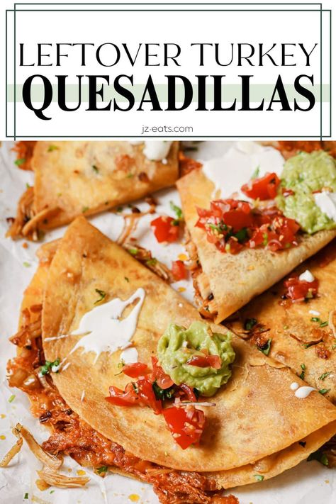 If you have turkey meat from Thanksgiving, these Leftover Turkey Quesadillas are the perfect way to use it! They're easy to make and packed with flavor, and they'll turn your holiday meal into a brand new delicious dinner. Turkey Quesadilla Recipes, Turkey Quesadilla, Thanksgiving Leftover Recipes, Thanksgiving Turkey Leftovers, Leftover Turkey Recipes, Yummy Meals, Turkey Meat, The Leftovers, Thanksgiving Leftovers