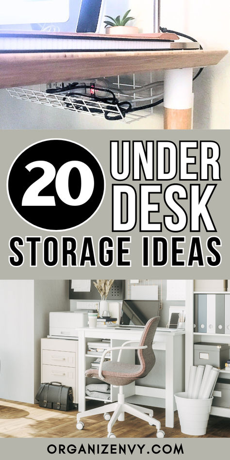 Home office desks Under Desk Printer Storage Ideas, Under Desk Cord Organization, Printer Under Desk Ideas, Desk Without Drawers Organization, Under Desk Storage Ideas Diy, Diy Under Desk Drawer, Under The Desk Storage Ideas, Under Table Storage Ideas, Desktop Storage Ideas