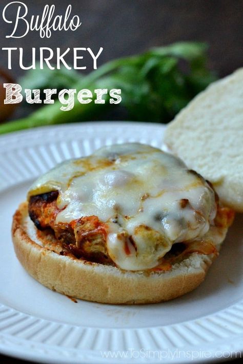 Bursting with flavor, these Buffalo Turkey Burgers are loaded with sautéed veggies and seasonings then coated in buffalo sauce and topped with gooey cheese Buffalo Turkey Burgers, Homemade Turkey Burgers, Buffalo Turkey, To Simply Inspire, Quiche Muffins, Buffalo Burgers, Clean Eating Lifestyle, Turkey Burger Recipes, Spinach Quiche