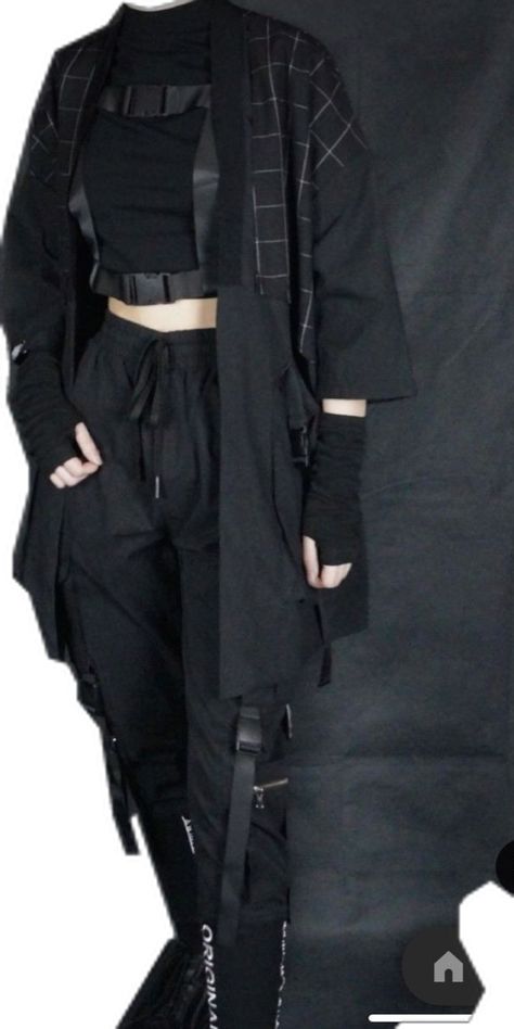 Warcore Aesthetic Outfit, Dark Techwear Aesthetic, Black Kimono Outfit Japanese, Cool Buissnes Outfit, Tech Wear Aesthetic Outfits, Tech Fashion Aesthetic, Edgy Dark Outfits, Techwear Tank Top, Tech Outfit Aesthetic