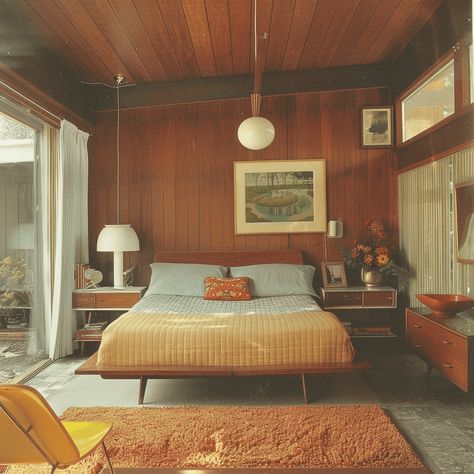 Steal These Chic Mid-Century Modern Bedroom Design Ideas Mid Century Modern Bedroom Design, 70s Interior, Mid Century Bedroom, Mid Century Interior, Retro Bedrooms, Mid Century Modern Bedroom, Mid Century Modern Interiors, Deco Retro, Up House