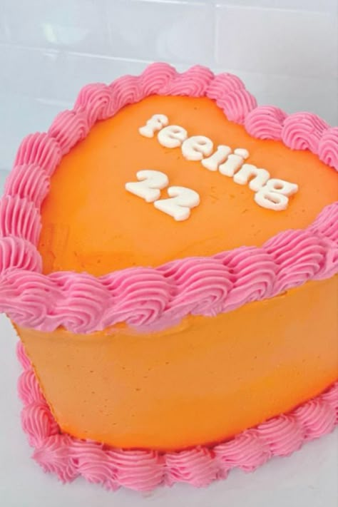 cake @cakesbyktrose Pink And Orange Theme Birthday Party Ideas, Birthday Party Trends 2024, Pink And Orange Heart Cake, Pink And Orange Cookies, Gemini Szn Cake, Orange Vintage Cake, Pink And Orange Birthday Cake, Pink And Orange Cake, Gemini Cake