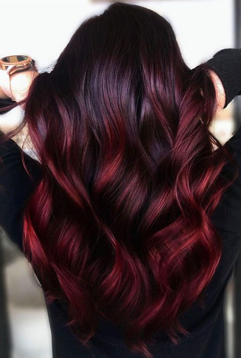 17 Amazing Burgundy Hair Color to Make an Attractive Hair Wine Hair Color Balayage, Red Wine Hair Color, Red Wine Hair, Black Cherry Hair Color, Pelo Color Vino, Cabelo Ombre Hair, Black Cherry Hair, Deep Red Hair, Cherry Hair Colors