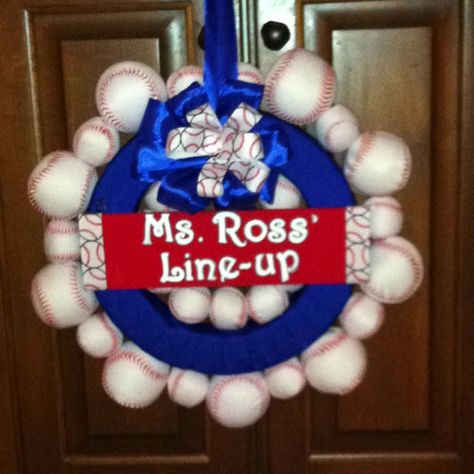 Baseball wreath for classroom Baseball Classroom, Red Sox Room, School Sports Theme, Sports Classroom, Baseball Wreath, Sports Wreath, Sports Theme Classroom, Baseball Wreaths, Sport Theme