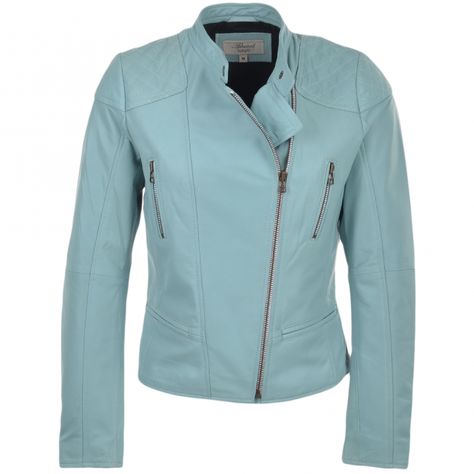 Ladies Biker Jacket : Kasmira   Ashwood Leather 100% genuine leather Slim fit biker style Zip fastening closure  Biker fastening to collar Biker Stitch detailing to shoulder Two functional zip pockets at waist  Two functional zip pockets to chest Fully lined with one internal pocket   With its simple clean lines, timeless styling, finished in pure luxury nappa leather. The Kasmira ladies leather biker jacket is a must have for any woman looking for a wearable modern biker style jacket which can Womens Leather Biker Jacket, Leather Jacket Women, Blue Leather Jacket, Womens Biker Jacket, Sheepskin Jacket, Blue Quilts, Leather Products, Leather Biker Jacket, Biker Style