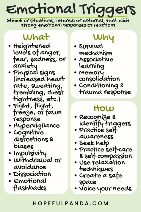 Emotional triggers are tough to manage because they’re usually instinctual. But it is still up to you to find ways to healthily manage them so it doesn’t manifest itself in negative, destructive ways. Learn more at hopefulpanda.com Stop Ruminating, Psych Student, Counselling Tools, Emotional Triggers, Stop Overthinking, Emdr Therapy, Elementary Counseling, Mental Health Facts, Psychology Disorders