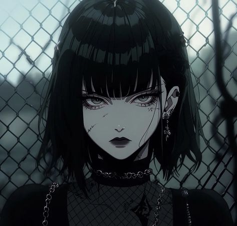 Anime Apocalypse, Goth Anime Aesthetic, Anime Pp, Girl Pp, Pp Anime, Short Black Hair, Anime Goth, Black Hair Blue Eyes, Goth Art