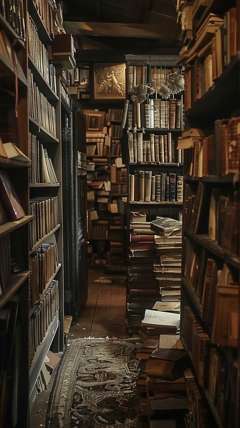 "Vintage Library Nook: A cozy corner of an old #bibliophile filled with shelves stacked high with #antique dusty old books. #reading #libraryinspiration #vintage #booklover #oldworldcharm #aiart #aiphoto #stockcake ⬇️ Download and 📝 Prompt 👉 https://stockcake.com/i/vintage-library-nook_1112921_319237". Dark Maximalism Library, Old Books On Shelf, Reading Corner Dark Academia, Antique Book Store Aesthetic, Vintage Bookshop Aesthetic, Autumn Library Aesthetic, Old Classic Aesthetic, Library Aesthetic Photos, Old Libraries Aesthetic