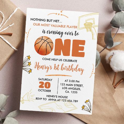 $2.95 - Basketball 1st Birthday Invitation Sport Party - basketballs, basketball 1st birthday, children, sport party, boy 1st birthday, watercolor, modern, sport birthday, player, kids birthday party Basketball 1st Birthday, Basketball Birthday Party Invitations, 1 Year Birthday Party Ideas, Basketball Themed Birthday Party, 1st Birthday Boy Themes, Basketball Theme Birthday, Basketball Birthday Invitations, Sport Birthday, Sports Birthday Invitations