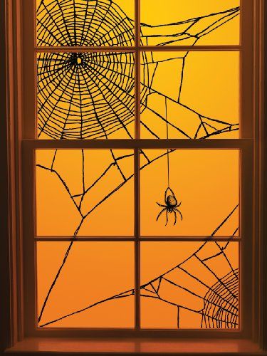 DIY Halloween Spiderweb Window Decoration ~ It's just black yarn, scotch tape...  brilliant idea. Diy Halloween Window Decorations, Diy Halloween Window, Halloween Pauroso, Halloween Window Display, Halloween Window Silhouettes, Halloween Window Clings, Halloween Window Decorations, Casa Halloween, Window Decorations