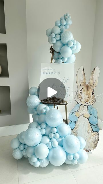 Rosalind Marsh on Instagram: "✽ Harry’s 1st Birthday ✽  Last one of this cute welcome sign and balloon easel.  Also check out the awesome cake from @jessicakescambridge absolute cuteness overload 🐰🥰🩵  I’ve got another easel and balloon booking coming up soon but a completely different colour scheme, any guesses?   #peterrabbit #peterrabbitparty #firstbirthdayparty #1stbirthday #1stbirthdayparty #balloon #balloons #ballooncambridge #balloonscambridge #balloonartistry #balloonartistuk #balloonsuk #ballooneasel #welcomesign #theeventcollectivex #shimmerandconfetti @theeventcollectivex @shimmerandconfetti @storybook_bliss @make_a_wish_ua #alessoninluxury @funtasia.party @gorillagorillaparty @proballoonshop @balloonmarket.uk @greetingshouse" Balloons Around Welcome Sign, Balloons Around Easel, Welcome Sign With Balloons, Balloon Easel, Peter Rabbit Party, Balloon Display, Entrance Sign, Colour Scheme, Make A Wish