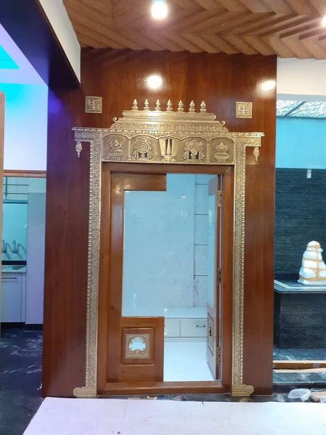 Pooja room exterior design Puja Room Entrance Design, Puja Room Door Design Indian Traditional, Pooja Door Design Indian Homes, Gopuram Designs, Pooja Room Design Ideas, Modern Pooja Room Design, Modern Pooja Room, Dev Ghar, Mandir Door