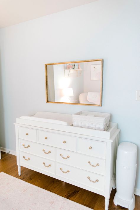 White Changing Table Nursery, Changing Table Ideas Dressers, Dressers In Nursery, Bureau Changing Table, Changing Table On Dresser, Dresser For Changing Table, White Nursery Dresser, Dresser With Changing Table On Top, Pottery Barn Blythe