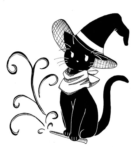 Cat Artist, Draw A Cat, Magic Drawing, Witch Drawing, Witch Wallpaper, Herding Cats, Art Hub, Black Cat Art, Cats Artists