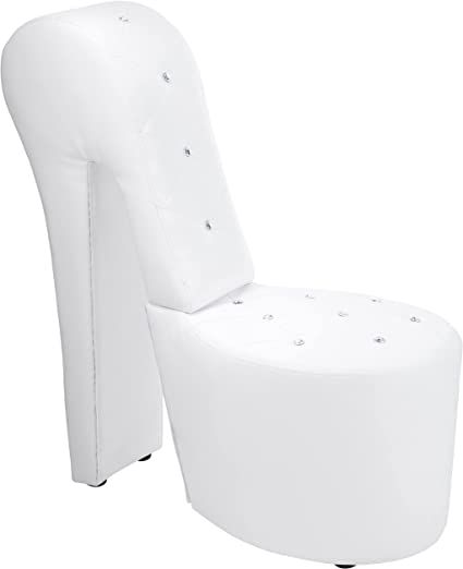 Amazon.com: Best Master Furniture High Heel Faux Leather Shoe Chair with Crystal Studs, White : Home & Kitchen Heel Chair, High Heel Chair, High Heel Shoe Chair, Heal Shoe, Shoe Chair, Unique High Heels, Cute Desk Chair, Eclectic Chairs, Studded Shoes