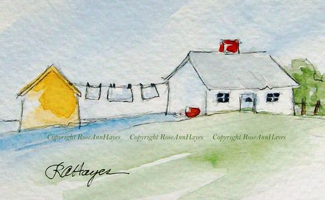 Farm Laundry Room, Country Watercolor, Musical Quotes, Out In The Country, Art Houses, Watercolor House Painting, Laundry Room Art, Small Watercolor, Water Paint