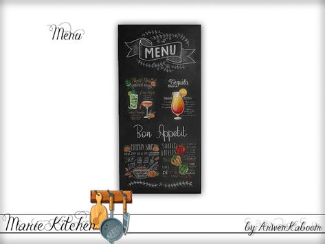 The Sims Resource - Marie Kitchen - Menu Sims 4 Restaurant, Menu Signs, Menu Poster, Game Wall, Garden Tags, Sims4 Cc, Sims Community, Electronic Art, Maxis Match