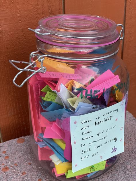 A happiness jar is nothing but a jar, filled with moments of gratitude, memories worth remembering, motivation for a future you, etc. Jar Of Notes, Simple Valentines Gifts, Happy Jar, Love Jar, Memory Jar, Girlfriend Anniversary Gifts, Paper Notes, Valentines Gifts For Boyfriend, Valentines Gifts For Him