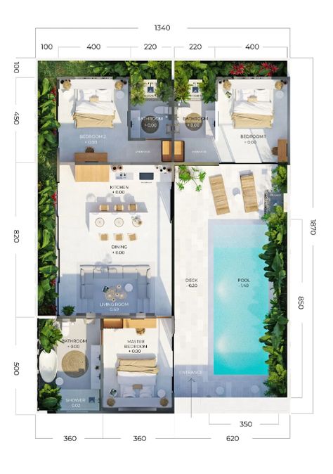 Resort Design Plan, Wall Design Modern, Bali Style Home, House With Pool, Tropical House Design, House Exterior Paint, Small Villa, Pool House Plans, Bali House