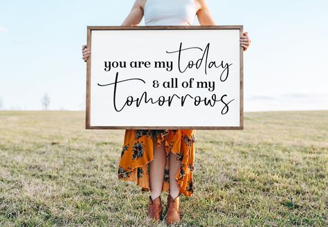 You Are My Today And All Of My Tomorrows Framed Wood Sign, Bedroom Wall Sign, Wedding Sign, Wedding Gift, Anniversary Gift, Gift For Her by SummersatStellas on Etsy Cricket Designs, Cricut Signs, Wedding Gift Signs, Cricket Projects, Decor Pictures, Sign Making, Bedroom Signs, Brown Wedding, Decor Signs