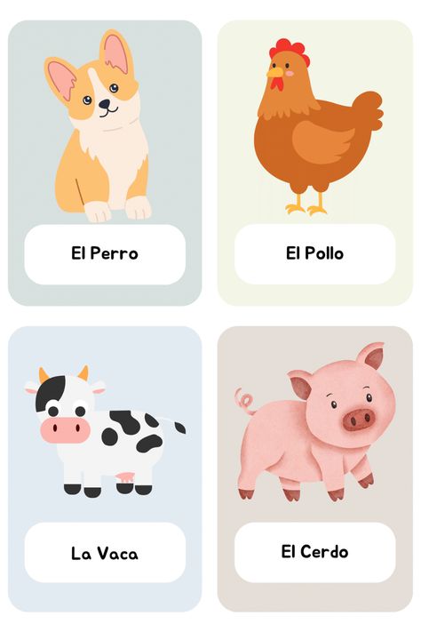 These free farm animal flashcards (in both English and Spanish) are such a wonderful way to work with kids on their language skills. Farm Animal Flashcards, Farm Animal Nursery, Free Printable Flash Cards, Animal Flashcards, Farm Activities, Adorable Nursery, Quiet Activities, Flashcards For Kids, Getting Played